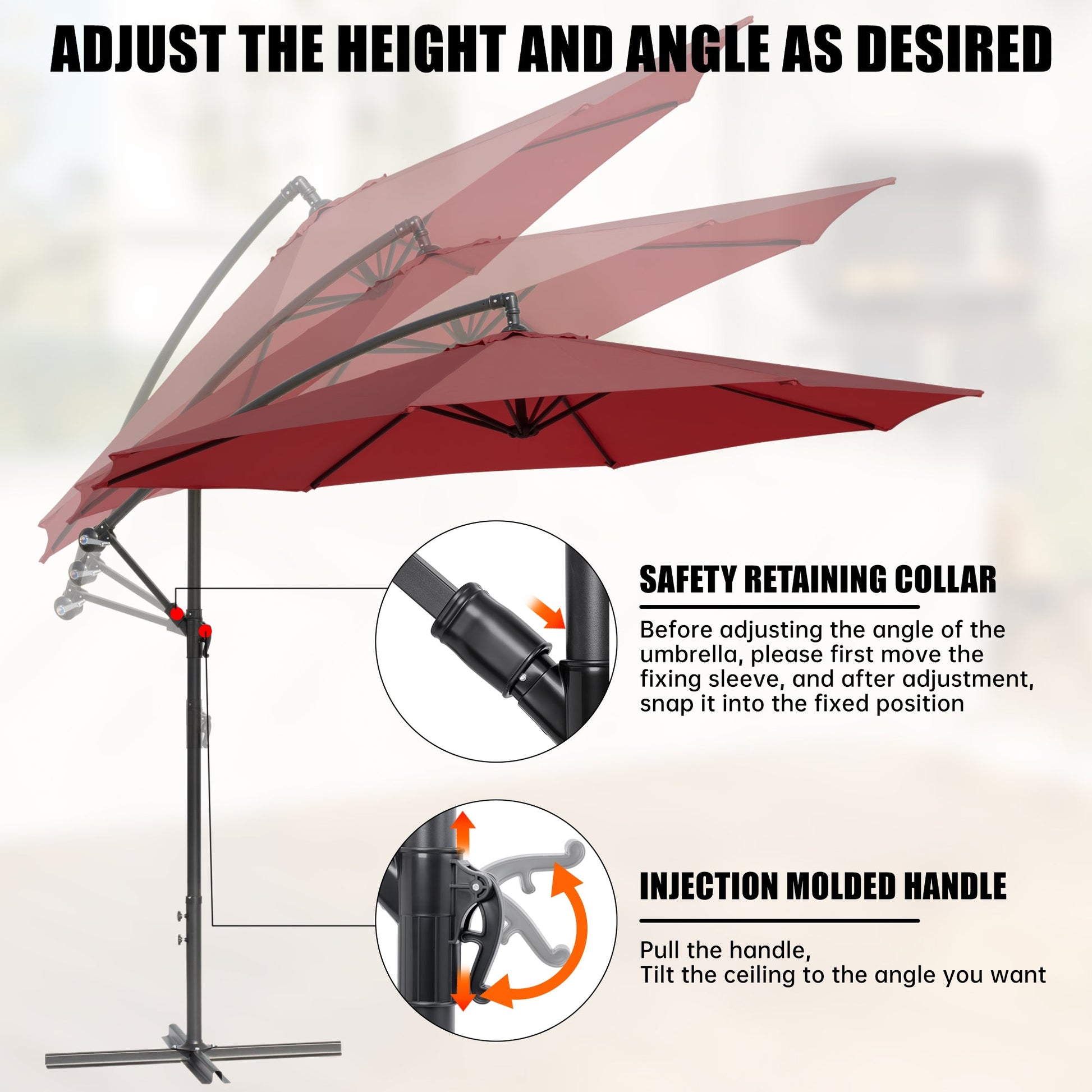10 ft Hanging Offset Patio Umbrella with Crank and Sand Bag Included - with Red | Sold by Uncle Wiener's Wholesale