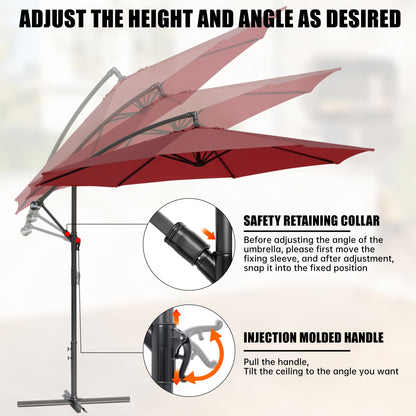 10 ft Hanging Offset Patio Umbrella with Crank and Sand Bag Included - with Red | Sold by Uncle Wiener's Wholesale