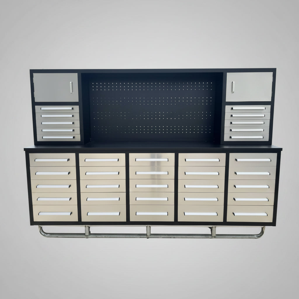 10 FT Heavy - Duty Modular Tool Bench & Cabinet System with 30–40 Lockable Drawers Workbench - with Stainless Steel 30 Drawer | Sold by Uncle Wiener's Wholesale