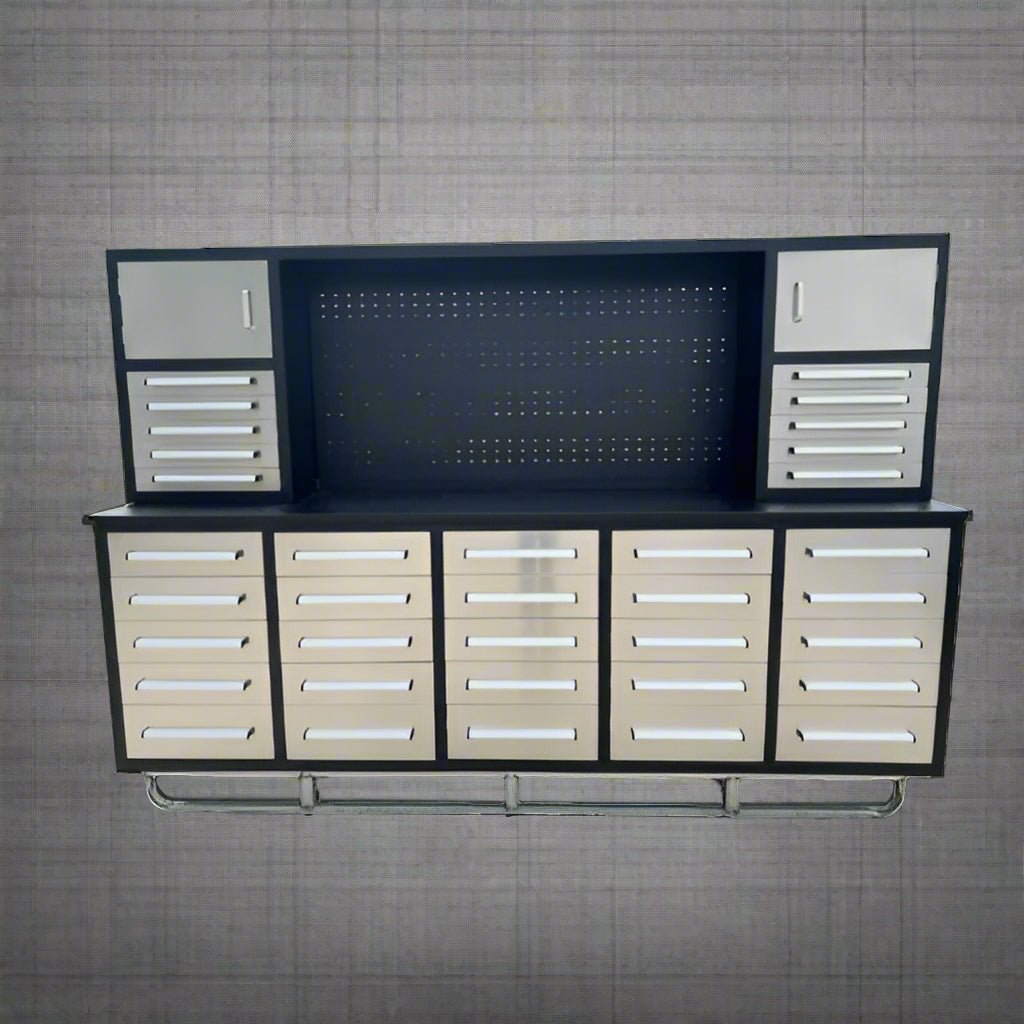 10 FT Heavy - Duty Modular Tool Bench & Cabinet System with 30–40 Lockable Drawers Workbench - with Stainless Steel 30 Drawer | Sold by Uncle Wiener's Wholesale