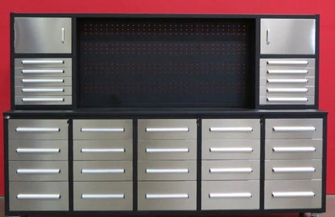 10 FT Heavy - Duty Modular Tool Bench & Cabinet System with 30–40 Lockable Drawers Workbench - with Stainless Steel 30 Drawer | Sold by Uncle Wiener's Wholesale