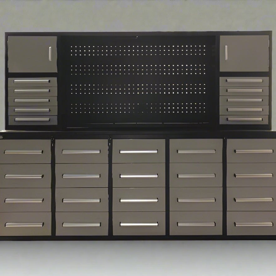 10 FT Heavy - Duty Modular Tool Bench & Cabinet System with 30–40 Lockable Drawers Workbench - with Stainless Steel 30 Drawer | Sold by Uncle Wiener's Wholesale