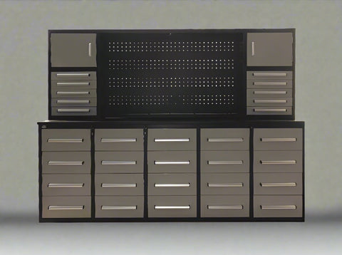 10 FT Heavy - Duty Modular Tool Bench & Cabinet System with 30–40 Lockable Drawers Workbench - with Stainless Steel 30 Drawer | Sold by Uncle Wiener's Wholesale