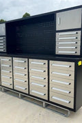 10 FT Heavy - Duty Modular Tool Bench & Cabinet System with 30–40 Lockable Drawers Workbench - with Stainless Steel 30 Drawer | Sold by Uncle Wiener's Wholesale