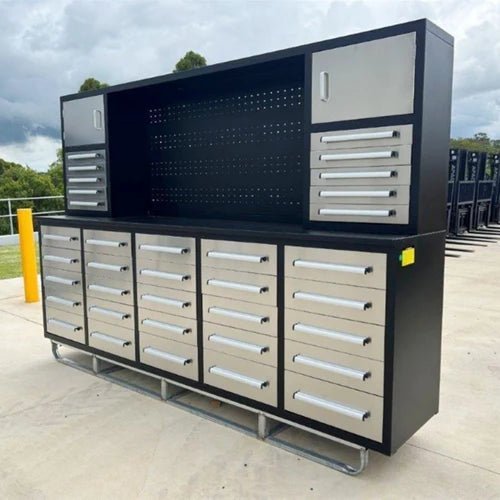 10 FT Heavy - Duty Modular Tool Bench & Cabinet System with 30–40 Lockable Drawers Workbench - with Stainless Steel 30 Drawer | Sold by Uncle Wiener's Wholesale