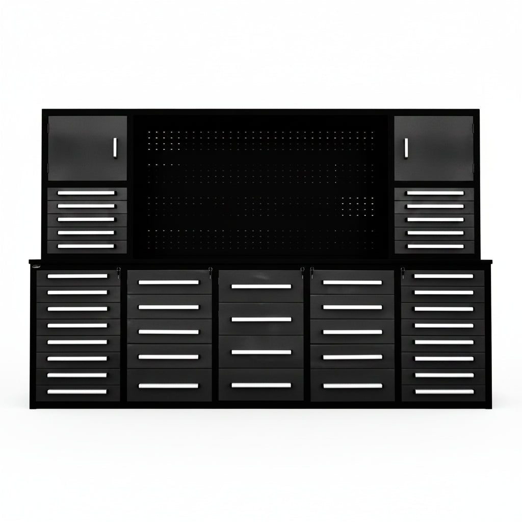 10 FT Heavy-Duty Modular Tool Bench & Cabinet System with 30–40 Lockable Drawers Workbench - Tool Benches & Workstations with Stainless 35 Drawer | Sold by Uncle Wiener's Wholesale