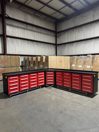 10 FT Heavy - Duty Steel Garage Tool Bench Work bench With 15/20/25/35 Drawers – Industrial Storage Table - Tool Benches & Workstations with 3.5 ft Corner 5 Drawer Connector Bench Red | Sold by Uncle Wiener's Wholesale