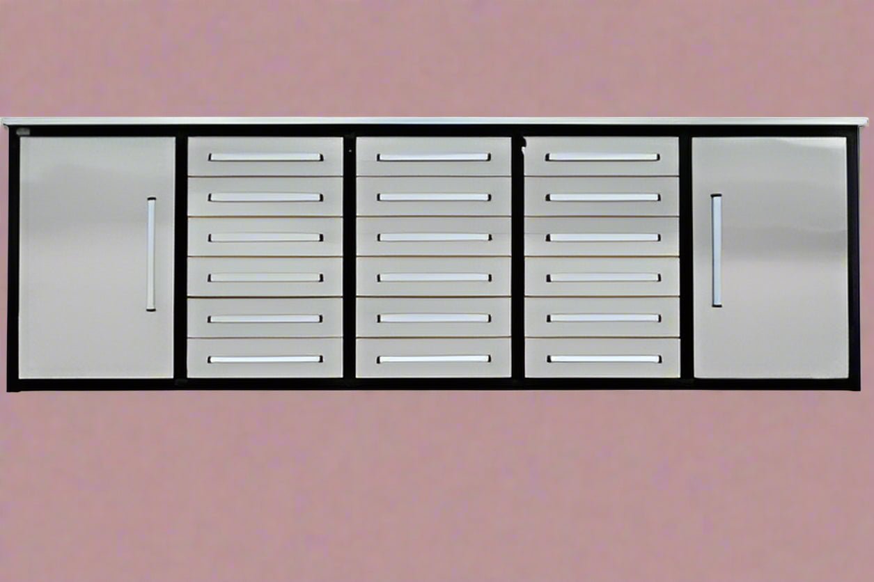 10 FT Heavy - Duty Steel Garage Tool Bench Work bench With 15/20/25/35 Drawers – Industrial Storage Table - with 3.5 ft Corner Connector Bench | Sold by Uncle Wiener's Wholesale