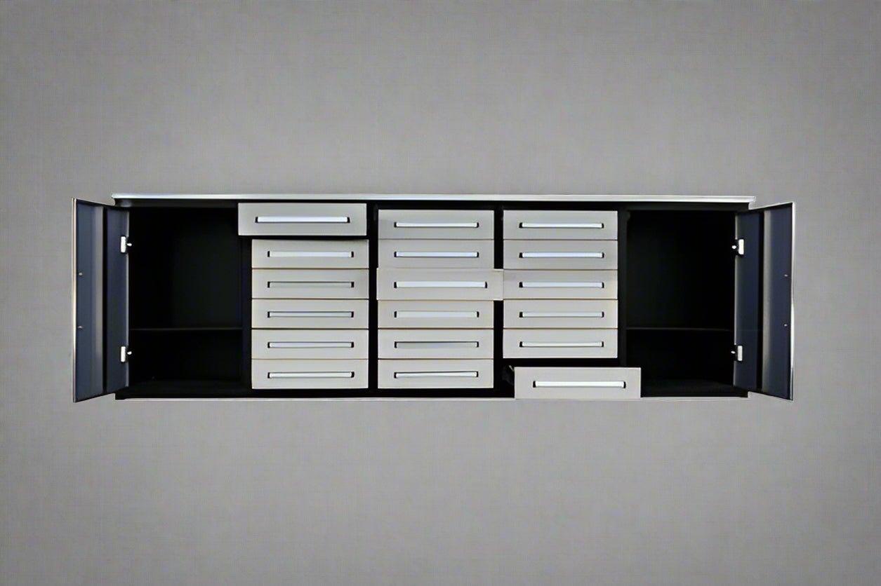 10 FT Heavy - Duty Steel Garage Tool Bench Work bench With 15/20/25/35 Drawers – Industrial Storage Table - with 3.5 ft Corner Connector Bench | Sold by Uncle Wiener's Wholesale