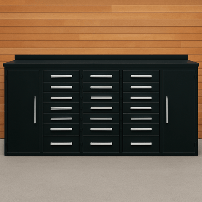 10 FT Heavy - Duty Steel Workbench – Garage Storage Table with 25 Drawers - with 25 Drawer Black | Sold by Uncle Wiener's Wholesale