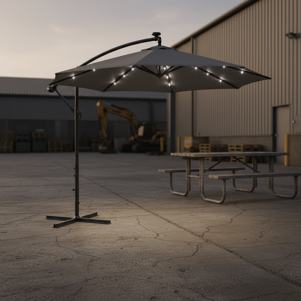 10 ft Offset Hanging Patio Umbrella with LED Lights | Gray Cantilever Outdoor Umbrella OU1083GL - General Equipment with | Sold by Uncle Wiener's Wholesale