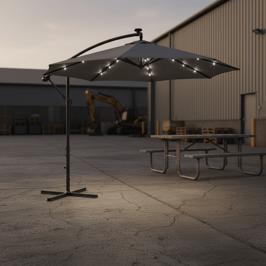 10 ft Offset Hanging Patio Umbrella with LED Lights | Gray Cantilever Outdoor Umbrella OU1083GL - General Equipment with | Sold by Uncle Wiener's Wholesale