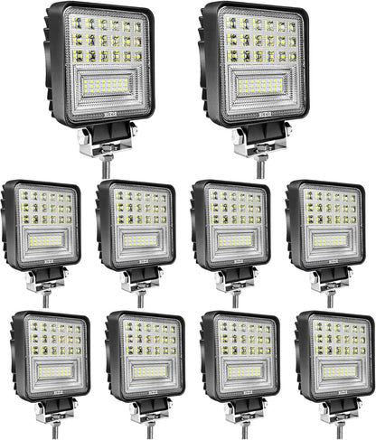 10 - Pack 126W LED Work Light Bars – 4" Combo Beam, 6000K Waterproof Off - Road Lights for Trucks, ATVs & Equipment | SKU: WL12610 - Motor Vehicle Lighting with 10 Pack | Sold by Uncle Wiener's Wholesale