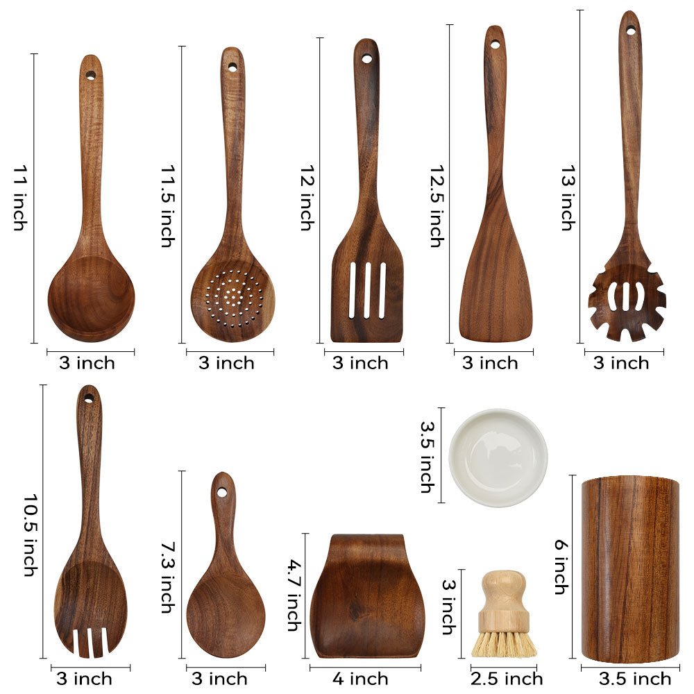 10 Piece Acacia Wood Kitchen Utensil Set Cooking Tools Non Stick Safe KA10P - with | Sold by Uncle Wiener's Wholesale