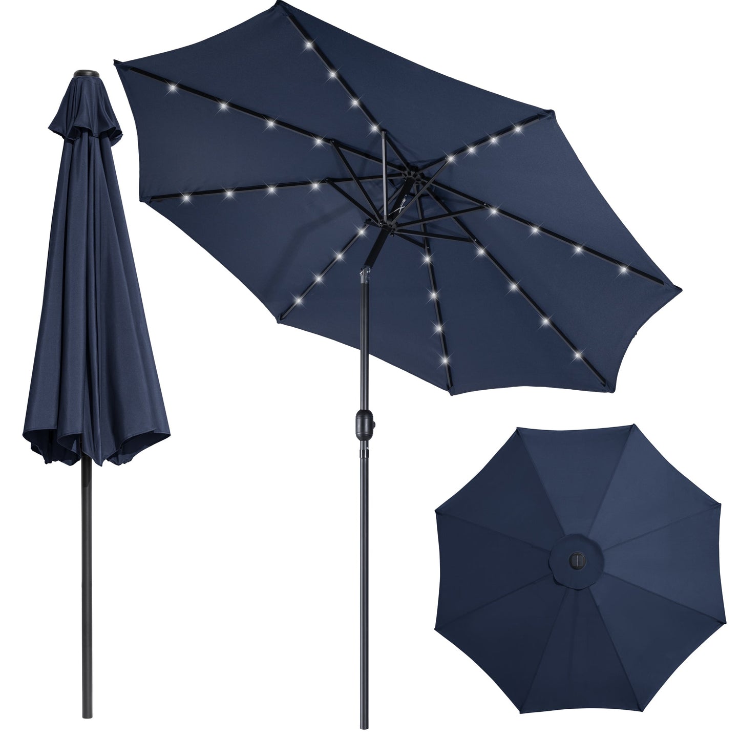 10′ Solar LED Market Patio Umbrella with Tilt & Crank 24 LED Lights - with Navy Blue | Sold by Uncle Wiener's Wholesale