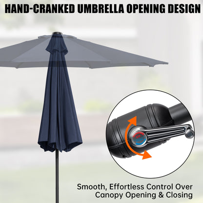10′ Solar LED Market Patio Umbrella with Tilt & Crank 24 LED Lights - with Navy Blue | Sold by Uncle Wiener's Wholesale