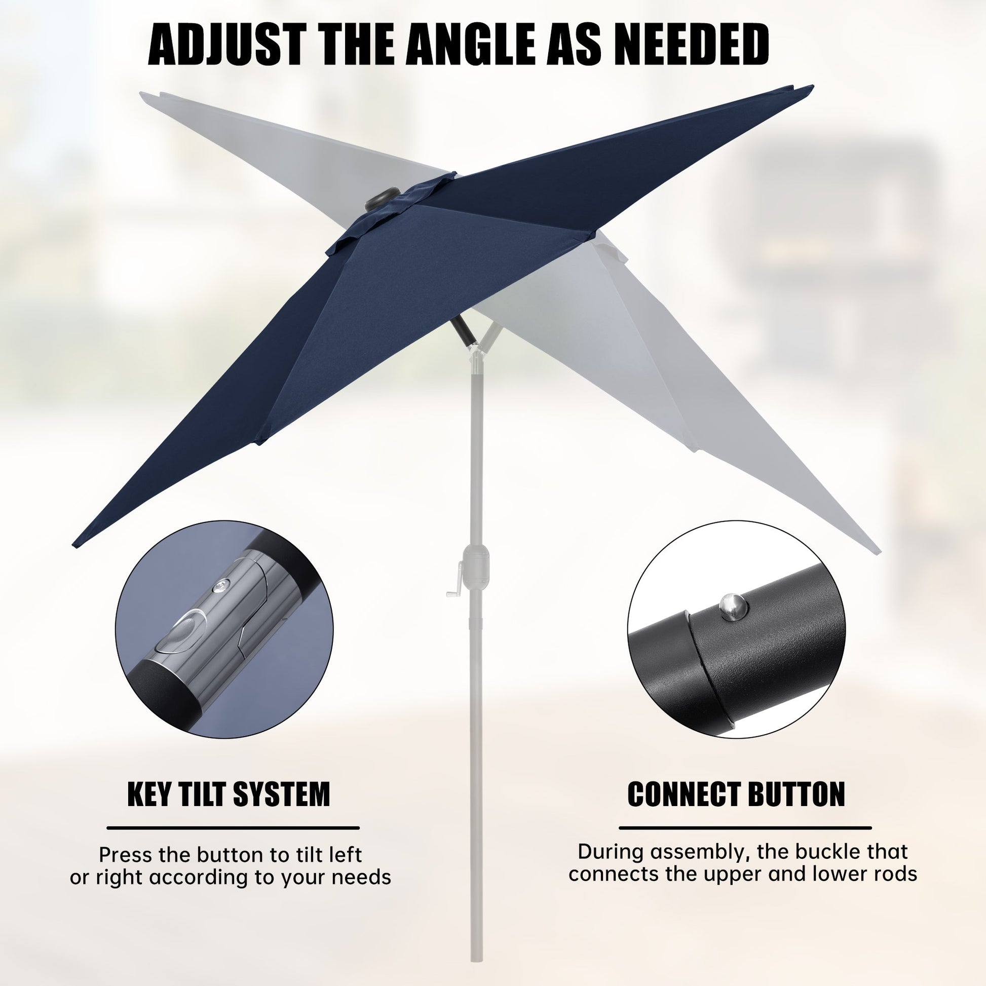 10′ Solar LED Market Patio Umbrella with Tilt & Crank 24 LED Lights - with Navy Blue | Sold by Uncle Wiener's Wholesale