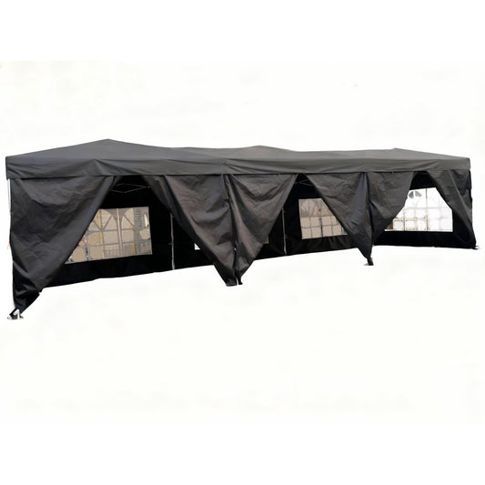 10 x 30 Ft Folding Gazebo Canopy Steel Frame Waterproof 420D Oxford PVC Outdoor Shelter - with Gray | Sold by Uncle Wiener's Wholesale