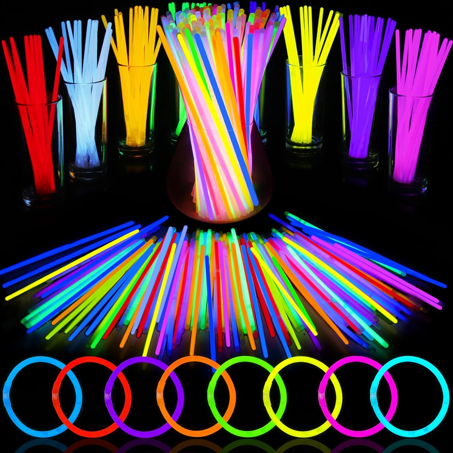100 - Pack Glow Sticks – 8" Multicolor Party Light Sticks – JXGS100 - with | Sold by Uncle Wiener's Wholesale