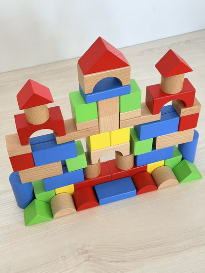 100-Piece Wooden Educational Building Blocks Set Kids Learning Toy Storage Bucket BLOCKS - with | Sold by Uncle Wiener's Wholesale