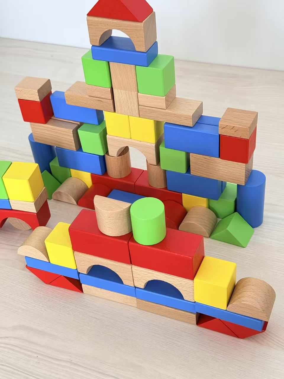 100-Piece Wooden Educational Building Blocks Set Kids Learning Toy Storage Bucket BLOCKS - with | Sold by Uncle Wiener's Wholesale