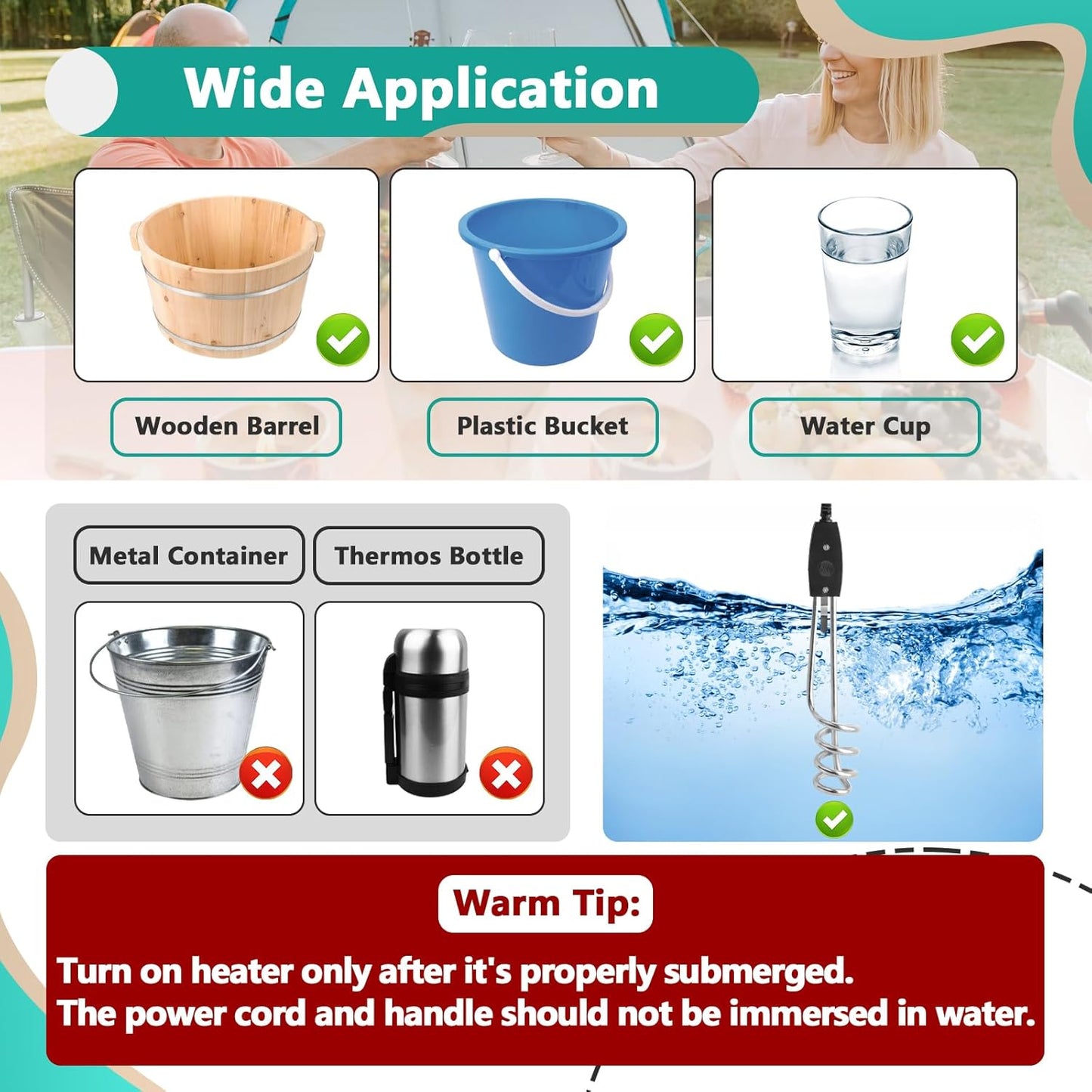 1000W 110V Immersion Water Heater 10 Inch Portable Electric Water Heater for Buckets and Containers WH1010S - with | Sold by Uncle Wiener's Wholesale