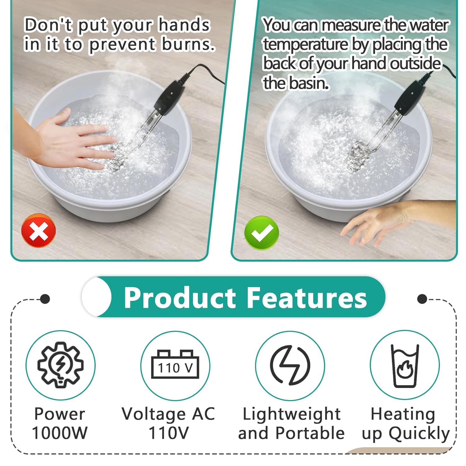 1000W 110V Immersion Water Heater 10 Inch Portable Electric Water Heater for Buckets and Containers WH1010S - with | Sold by Uncle Wiener's Wholesale