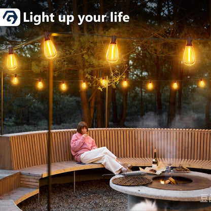 100FT Outdoor Edison String Lights – 62 ST38 Shatterproof LED Bulbs 2200K – JXED100 - with | Sold by Uncle Wiener's Wholesale