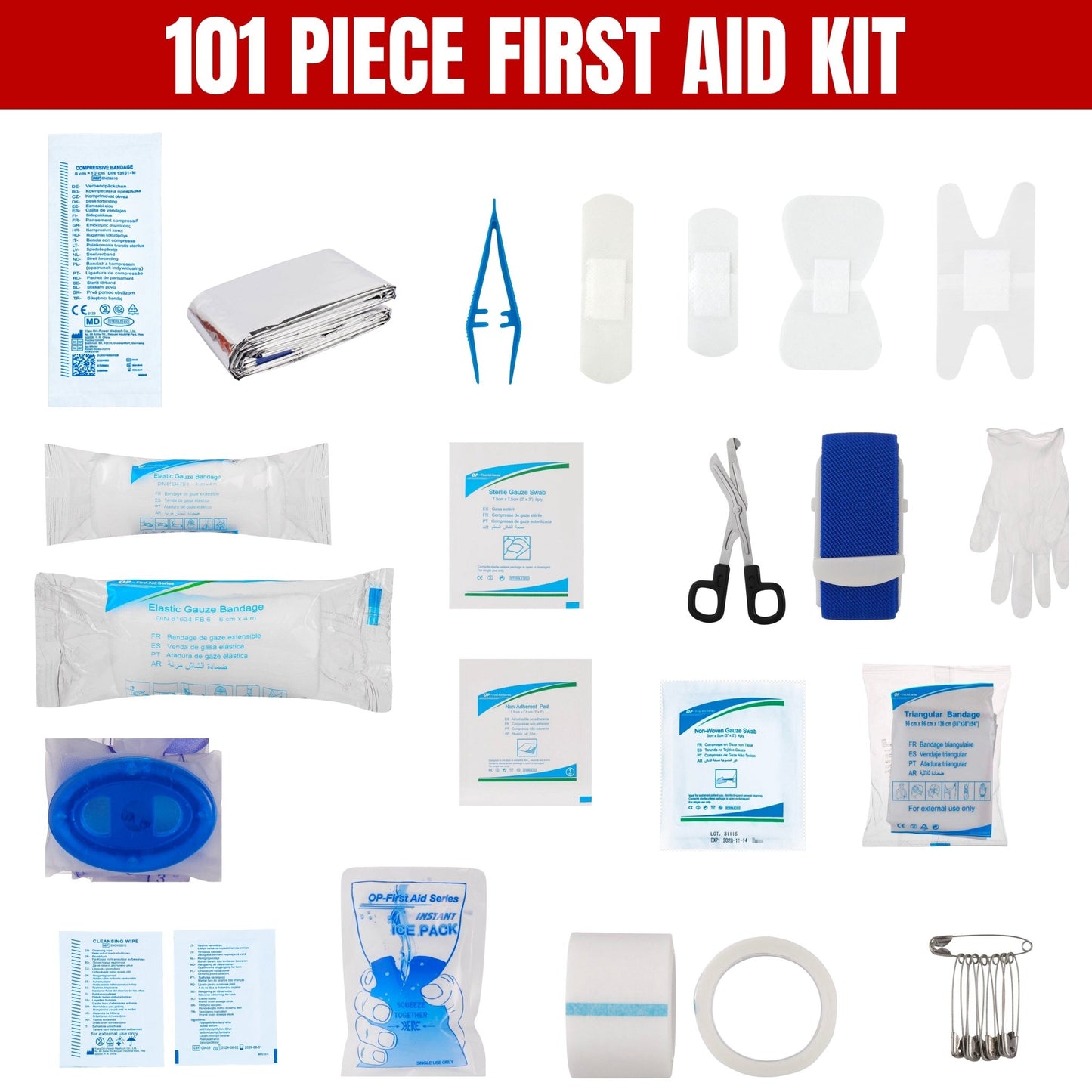 101 - Piece First Aid Kit, Compact Emergency Medical Supplies for Home, Travel, Car, Camping & Workplace Safety FA101PB - with | Sold by Uncle Wiener's Wholesale