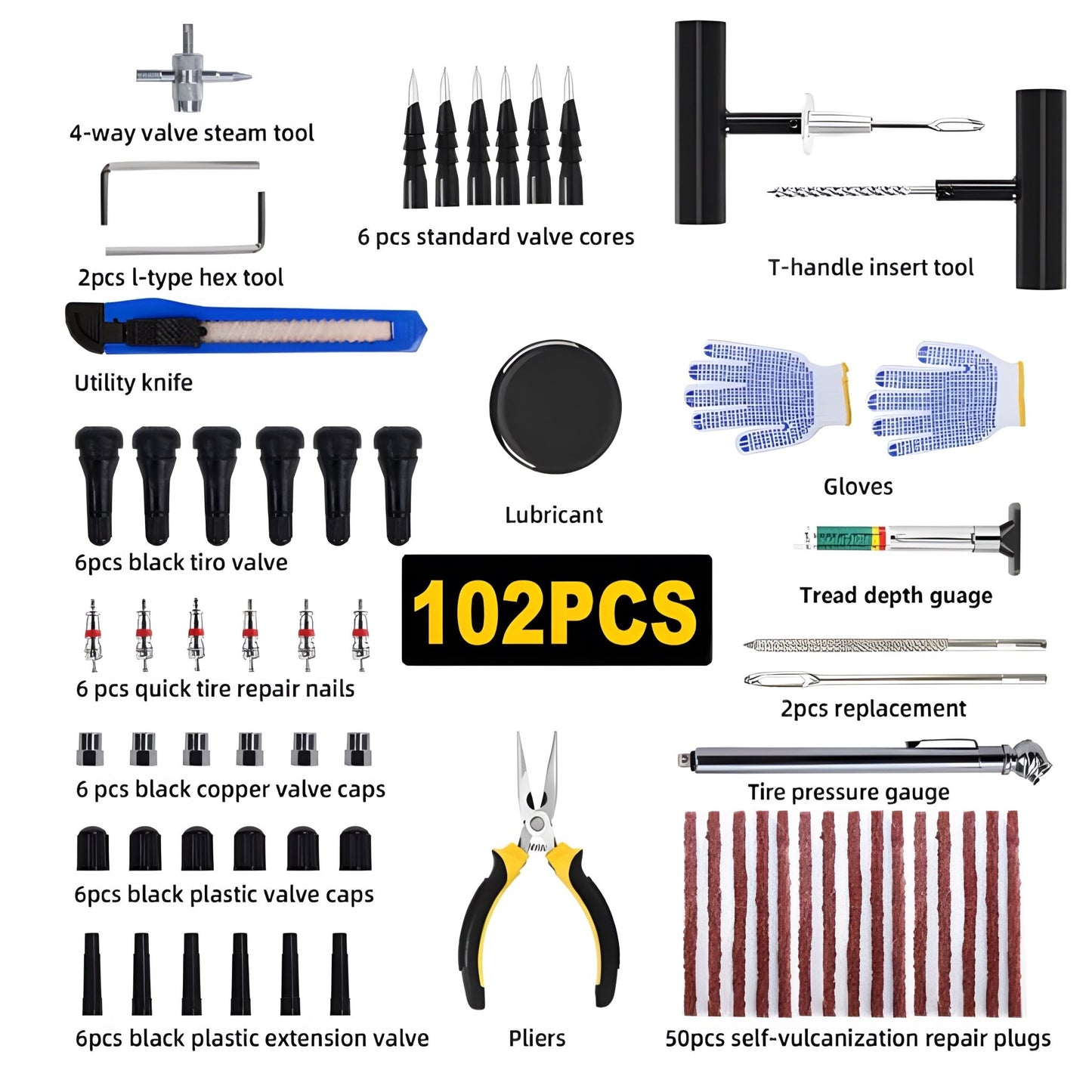 102 Piece Tire Plug Repair Tool Kit Heavy Duty Tubeless Tire Puncture Fix Set TPK0102 - with | Sold by Uncle Wiener's Wholesale
