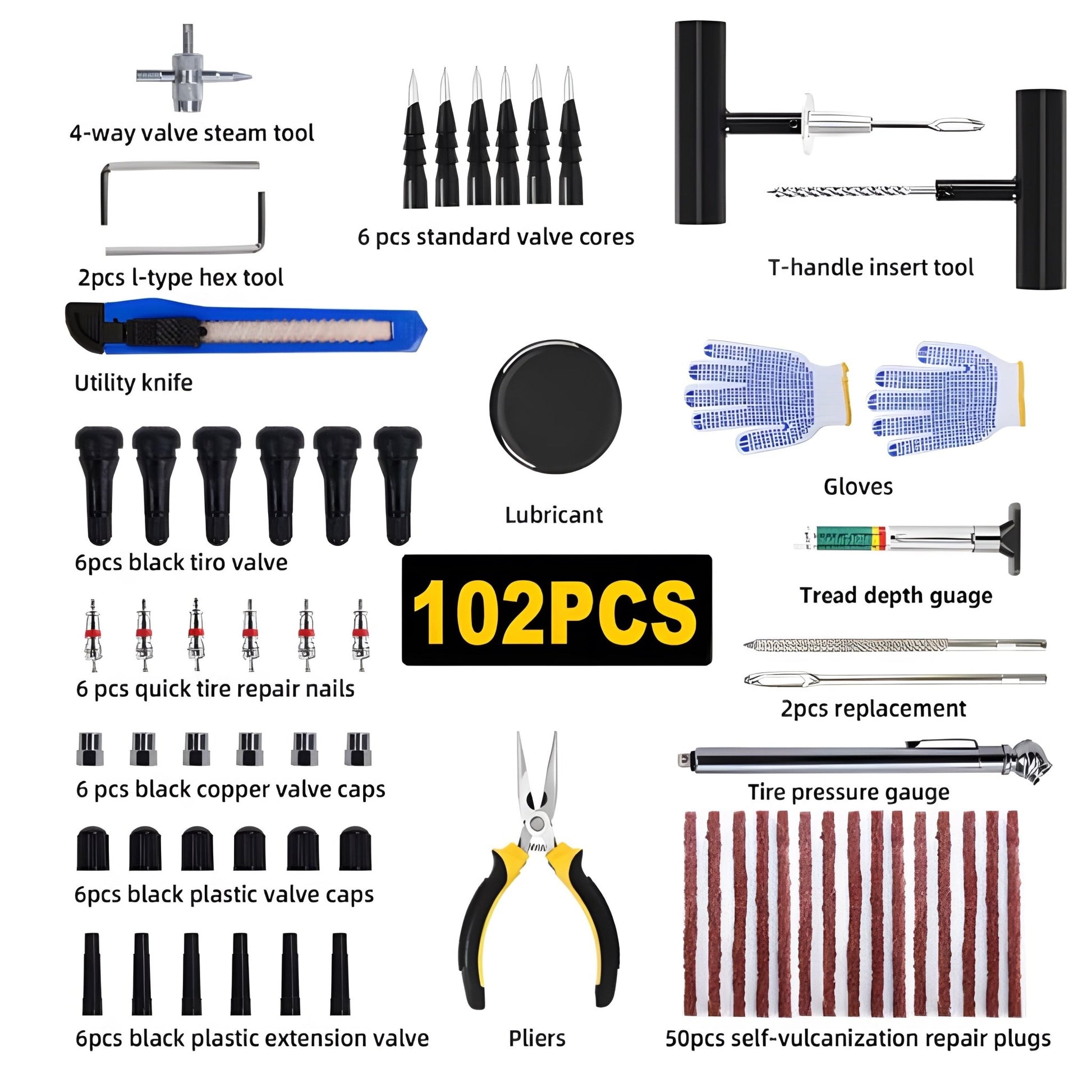 102 Piece Tire Plug Repair Tool Kit Heavy Duty Tubeless Tire Puncture Fix Set TPK0102 - with | Sold by Uncle Wiener's Wholesale