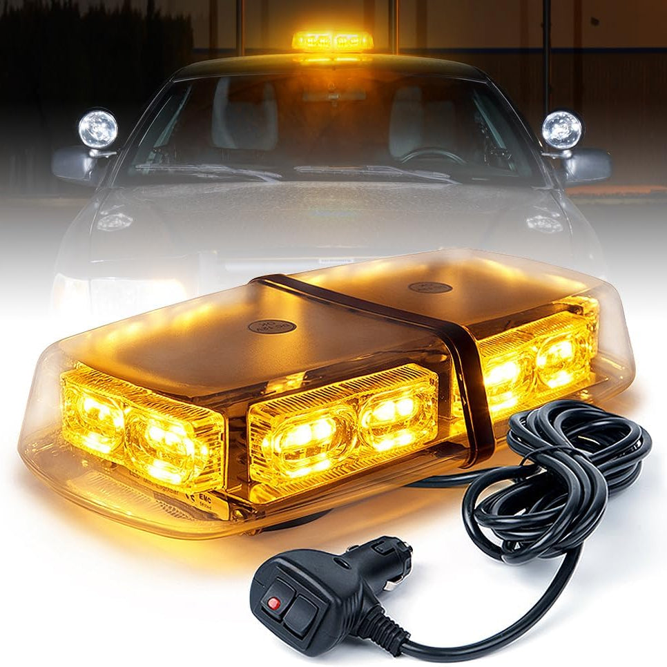 36 LED rooftop emergency strobe light with magnetic mount – front view
Amber-white LED light bar installed on truck roof
16 flash modes emergency vehicle warning light – with cable
Heavy-duty magnetic base with rubber pads – strobe light