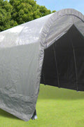 12x20x10 FT dome-top portable garage shelter with zippered door
Heavy-duty steel frame outdoor storage building for all weather
All-weather polyethylene garage cover with gray finish
Interior space of large portable vehicle shelter
Zippered door detail of portable dome garage shelter