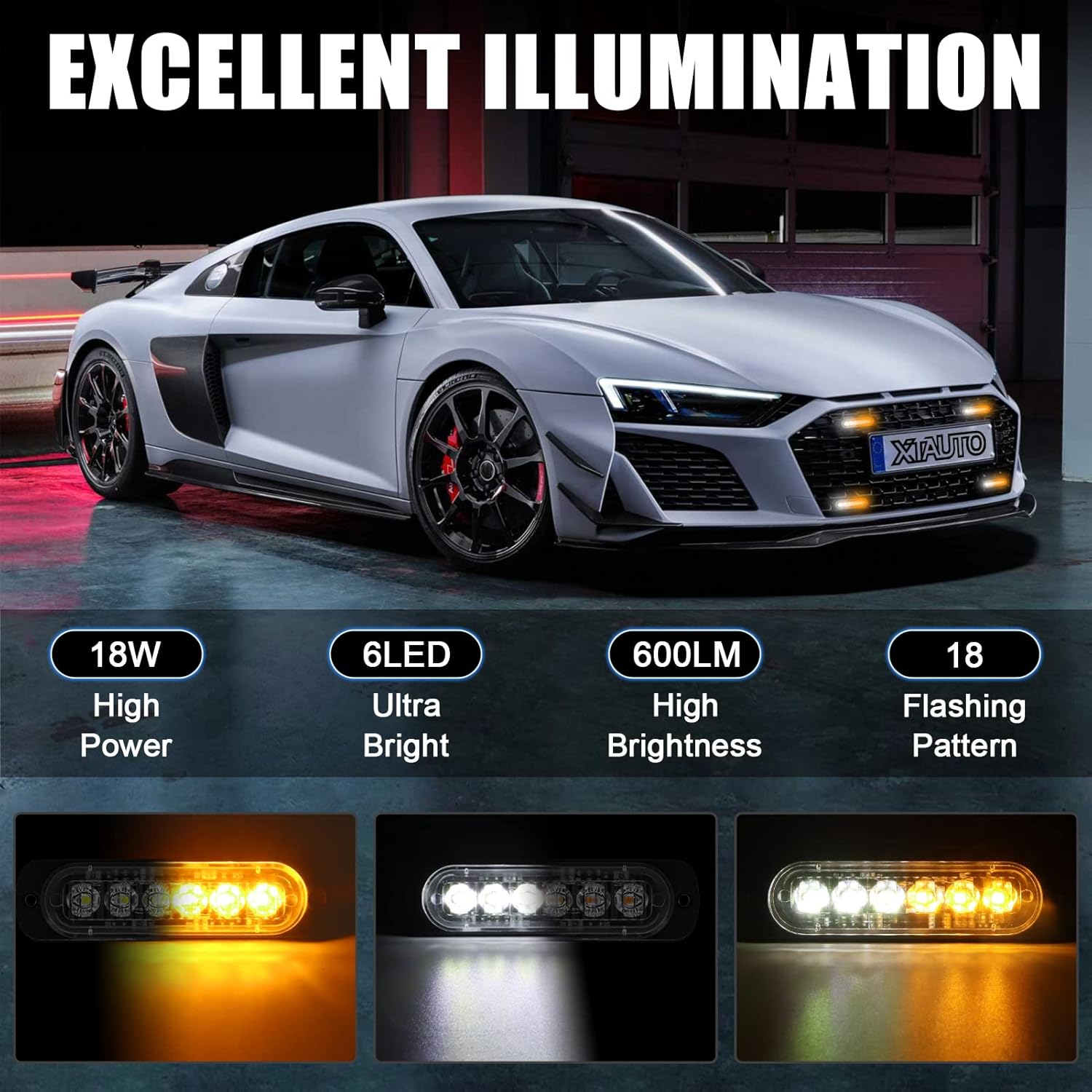10PCS 6 LED Emergency Strobe Warning Lights Amber White 18 Flash Modes 12V 10PCSL - with | Sold by Uncle Wiener's Wholesale
