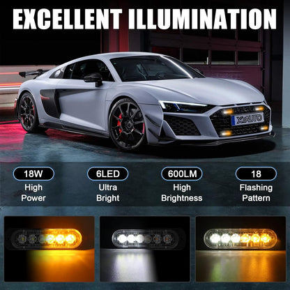 10PCS 6 LED Emergency Strobe Warning Lights Amber White 18 Flash Modes 12V 10PCSL - with | Sold by Uncle Wiener's Wholesale