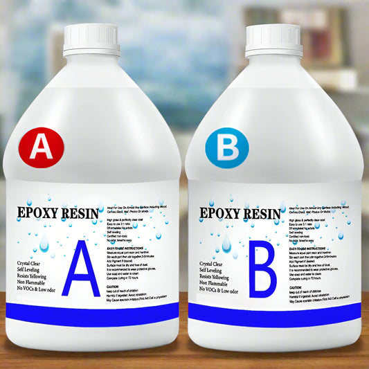 Epoxy resin kit bottles A and B (2 gallon)
Crystal clear epoxy resin for tabletops
Epoxy resin coating for jewelry and art
DIY epoxy resin kit with 1:1 mixing ratio
Resin art and craft epoxy coating bottles