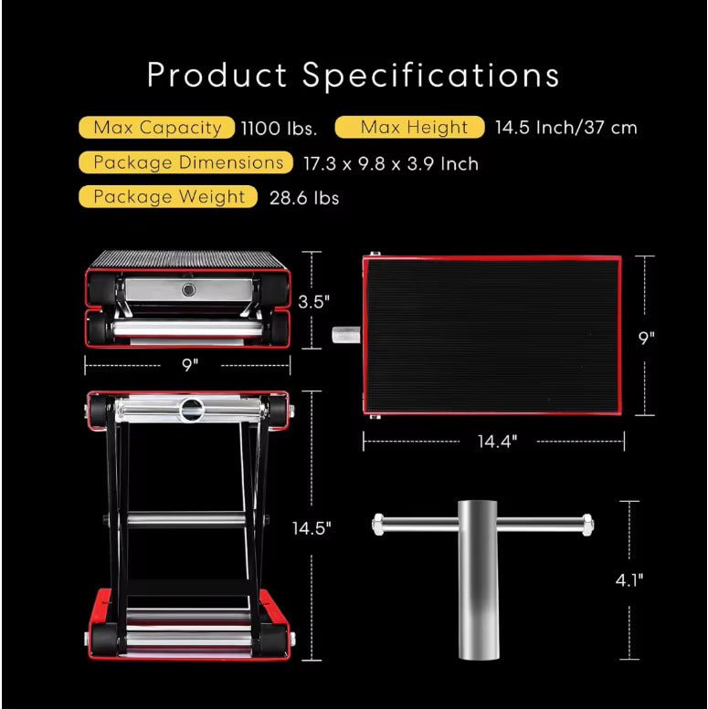 1100 LBS Motorcycle Lift ATV Scissor Jack – Wide Deck Crank Stand | Model 250522A - with | Sold by Uncle Wiener's Wholesale