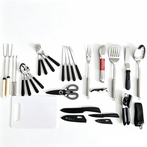 27-Piece Outdoor Tableware &amp; Cooking Utensil Set Portable Camping BBQ Kit W0927