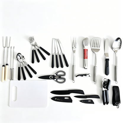 27-Piece Outdoor Tableware &amp; Cooking Utensil Set Portable Camping BBQ Kit W0927