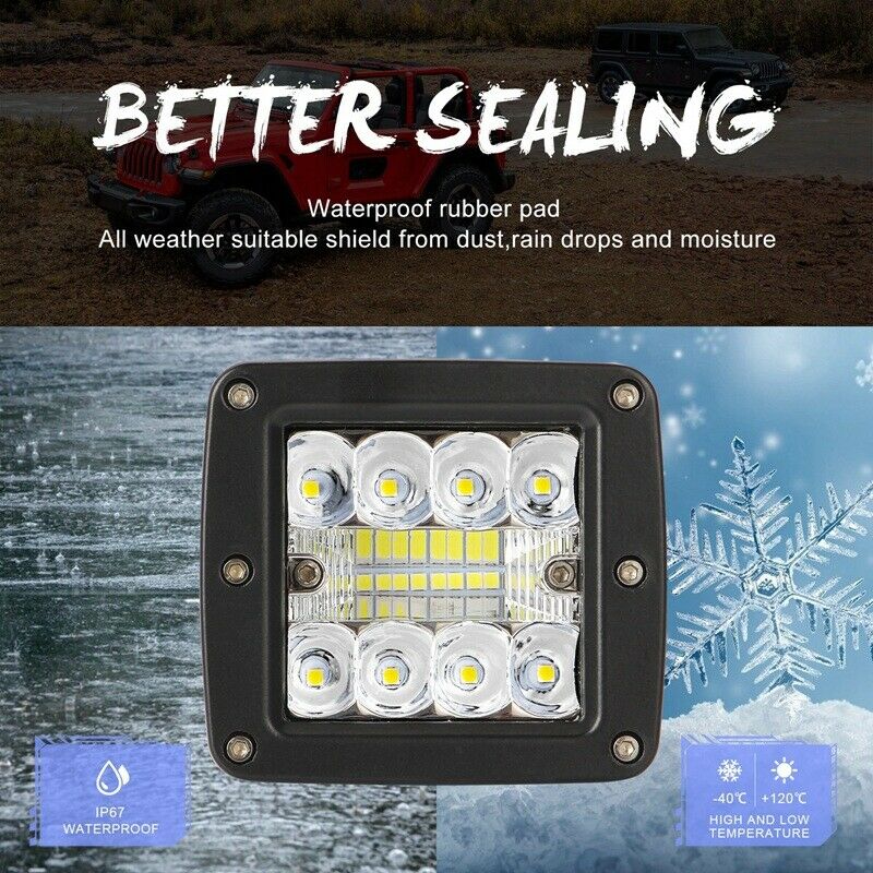 3-inch 48W LED work light pod – dual beam
Black off-road LED work light for trucks and ATVs
Waterproof LED pod light with adjustable bracket
LED flood spot combo light installed on off-road vehicle
Shockproof and dustproof LED pod light – IP67 rating