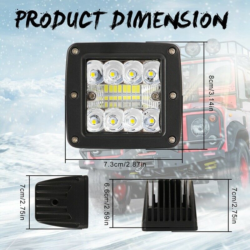 3-inch 48W LED work light pod – dual beam
Black off-road LED work light for trucks and ATVs
Waterproof LED pod light with adjustable bracket
LED flood spot combo light installed on off-road vehicle
Shockproof and dustproof LED pod light – IP67 rating