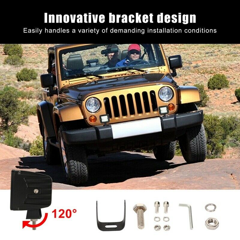3-inch 48W LED work light pod – dual beam
Black off-road LED work light for trucks and ATVs
Waterproof LED pod light with adjustable bracket
LED flood spot combo light installed on off-road vehicle
Shockproof and dustproof LED pod light – IP67 rating