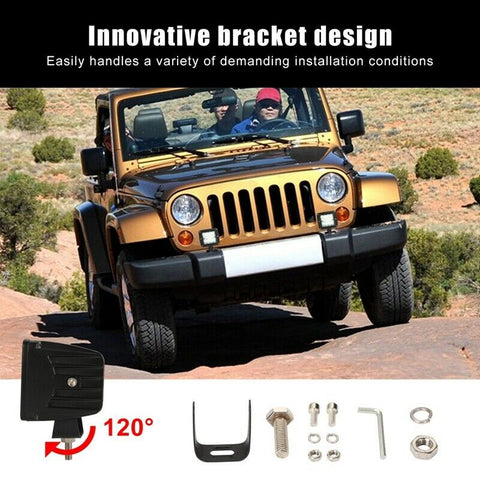 3-inch 48W LED work light pod – dual beam
Black off-road LED work light for trucks and ATVs
Waterproof LED pod light with adjustable bracket
LED flood spot combo light installed on off-road vehicle
Shockproof and dustproof LED pod light – IP67 rating
