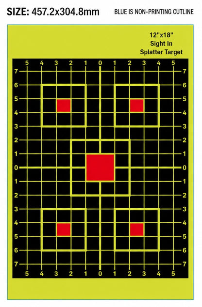 Splatter Shooting Targets 25-Pack High Visibility Reactive Paper Targets 12"x18" & 12"x12" SPTVR
