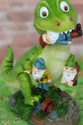 T-Rex dinosaur statue attacking garden gnomes
Funny outdoor gnome massacre sculpture
Resin garden gnome decoration with dinosaur
Humorous yard statue featuring T-Rex and gnomes
9-inch lawn ornament for garden or patio