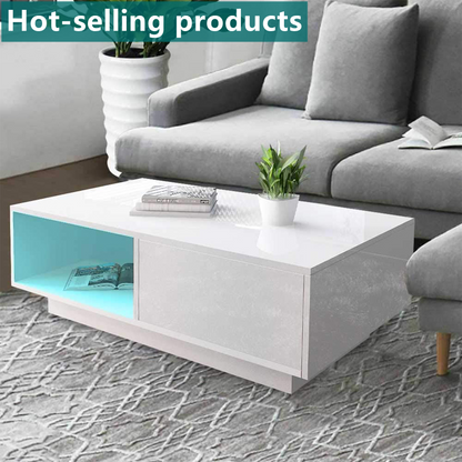 Modern LED Coffee Table High Gloss with Storage Drawer RGB USB 113230