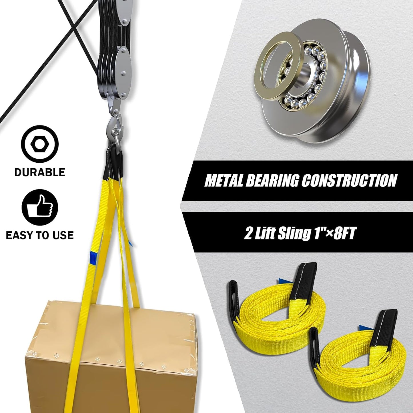 8:1 Rope Hoist Pulley System 300kg (661lb) Heavy Duty Block & Tackle Lift Set 113236