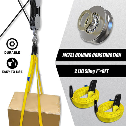 8:1 Rope Hoist Pulley System 300kg (661lb) Heavy Duty Block & Tackle Lift Set 113236