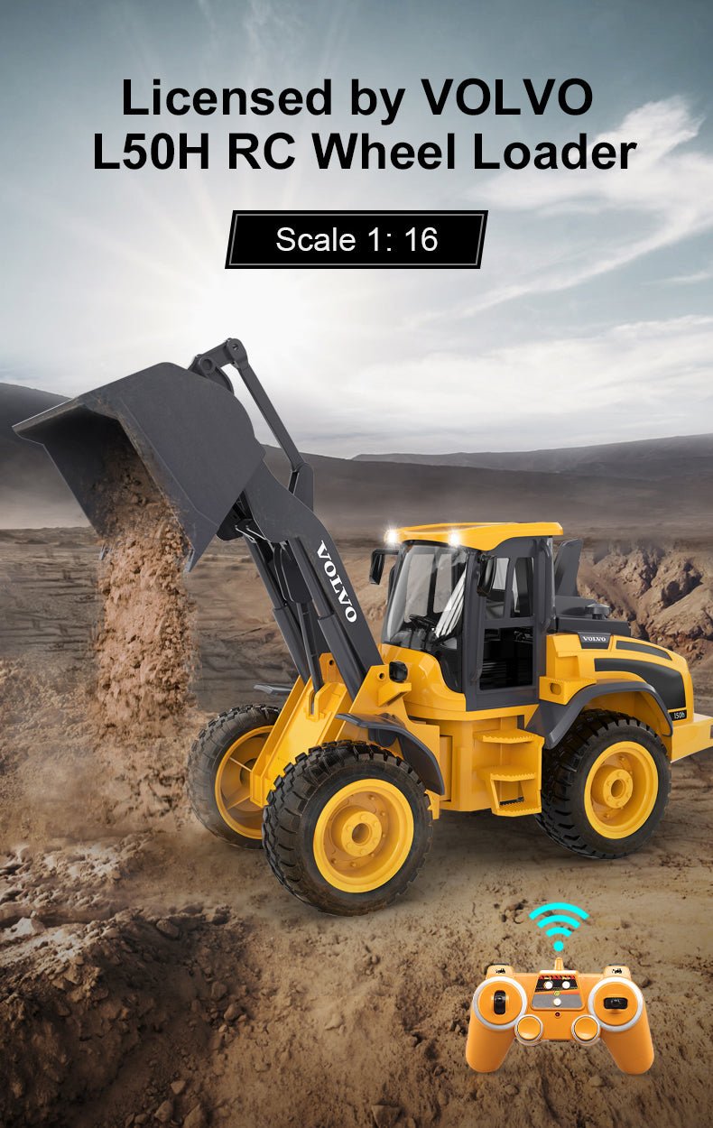 1:16 RC Volvo L50H Wheel Loader – 6 Channel Remote Control Construction Truck Toy with Lights & 4WD - with | Sold by Uncle Wiener's Wholesale