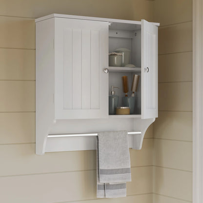 2 Door Bathroom Medicine Cabinet Wall Mounted Storage with Towel Bar White / Grey
